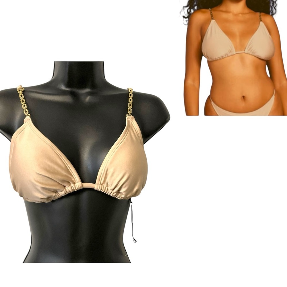 Shade & Shore Bikini Top Tan SZ XS Women Chain Strap Padded Pool‎ Resort Beach